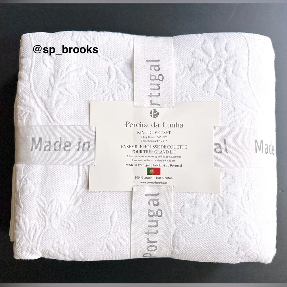 🎁Pereira da Cunha Made in Portugal Textured Duvet Set - 3PC White King Set